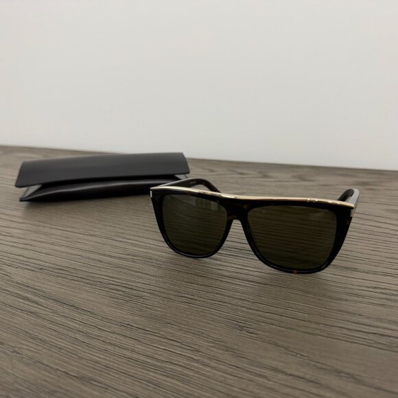 SAINT LAURENT Women's Tortoise Sunglasses with Top Gold Detail & Leather Case - Picture 10 of 16